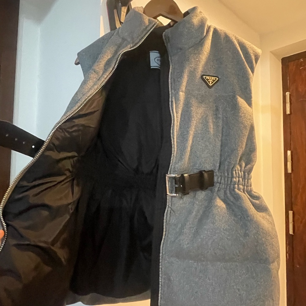 Prada Charcoal Grey Quilted Sleeveless Puffer Vest with Belt - Picture 11 of 11